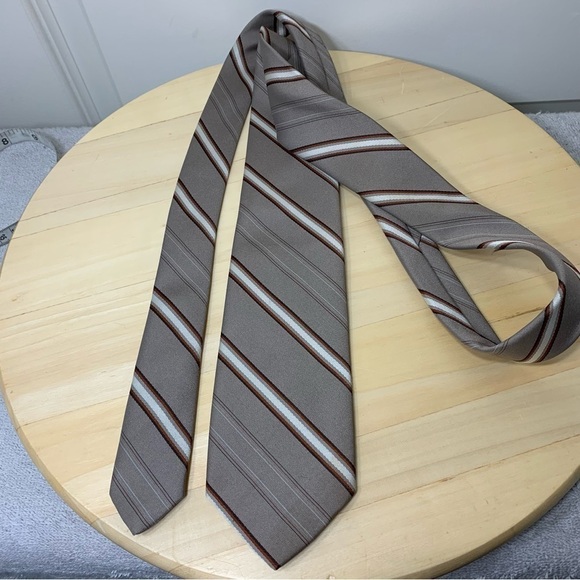 Christian Dior Monsieur Vintage Neck Tie Tan Gray Classic Diagonals Stripes - Picture 8 of 11